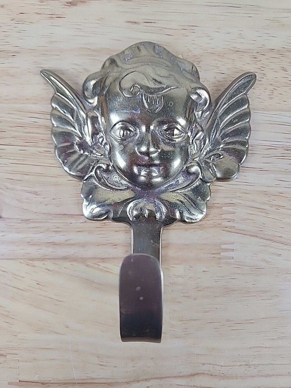 Vintage Brass Cherub Angel With Wings Wall hook for Coat, Key, Hat, Towel 5.5”